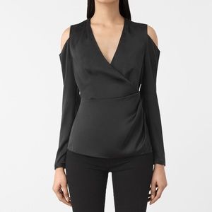 NWT ALLSAINTS Black Surplice Top Sz 2